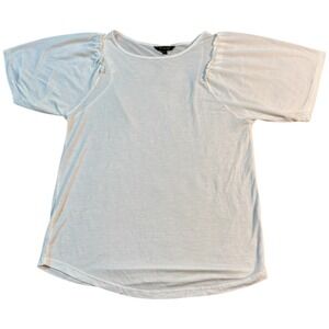 Massimo Dutti Women's White T Shirt‎ Top Puff Sleeve Cotton Blend Casual